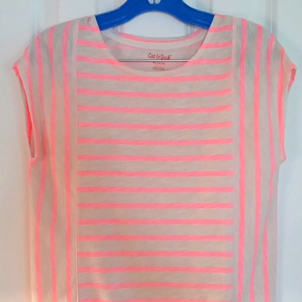Cat & Jack Pink and White Striped Short Sleeve Tee